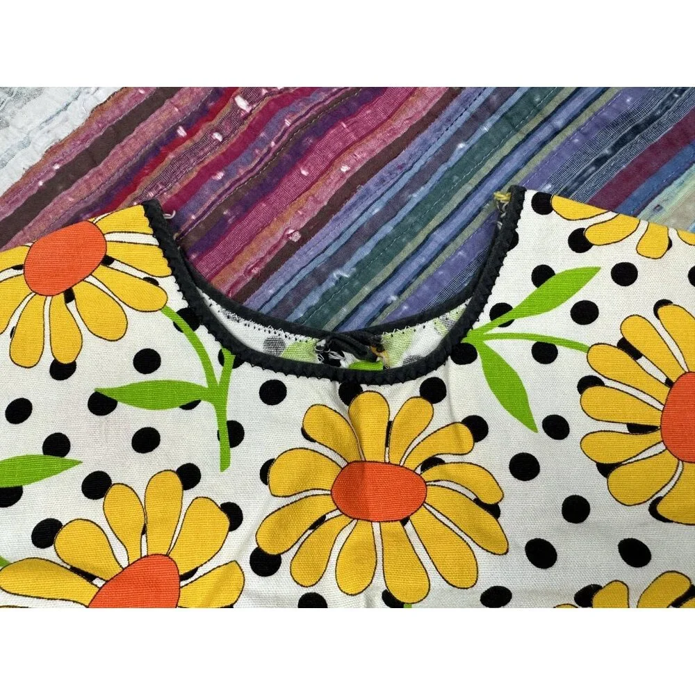Vintage 60s Polka Dot Retro Daisy Smock Chore Apron Hippie House Wife Tie Back